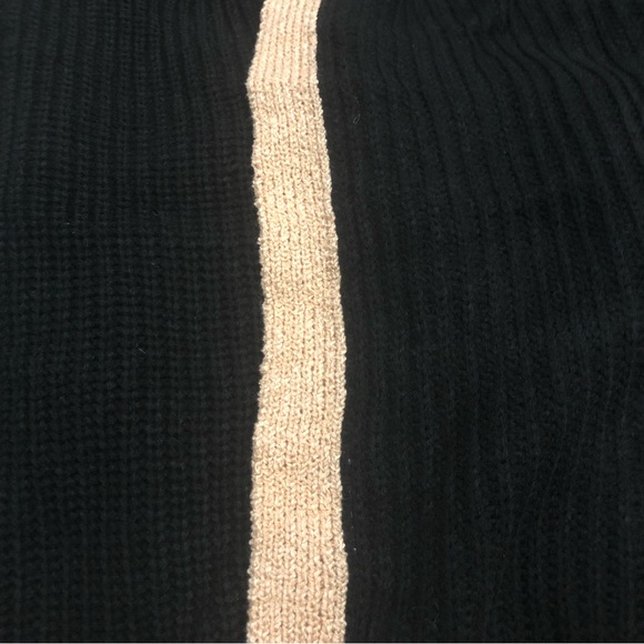 Black With Tan Contrast Trim Open Front Lantern Sleeve Cardigan Sweater - Picture 4 of 5